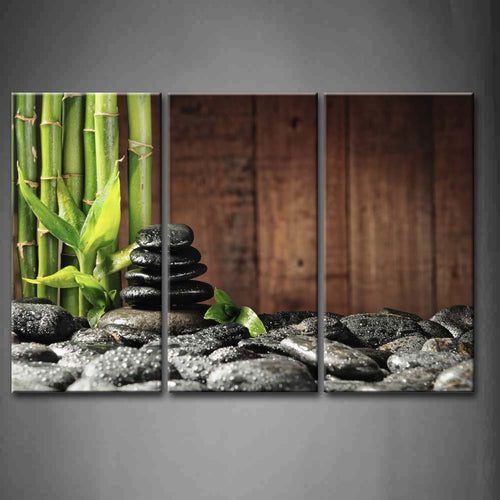 Framed Wall Art Pictures Bamboo Grove Zen Stone Wood Canvas Print Botanical Posters With Wooden Frames For Living Room